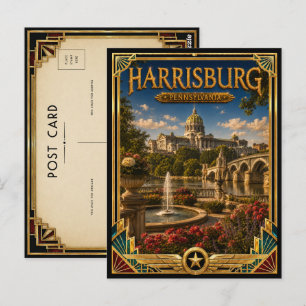 Harrisburg Pennsylvania Vintage Art Deco Golden Postcard