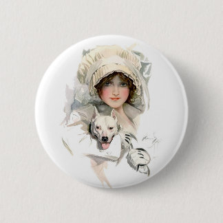Harrison Fisher Girl  and Her Dog 2 Inch Round Button