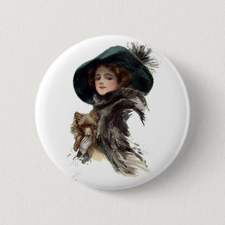 Harrison Fisher Girl  in a Teal Hat 2 Inch Round Button