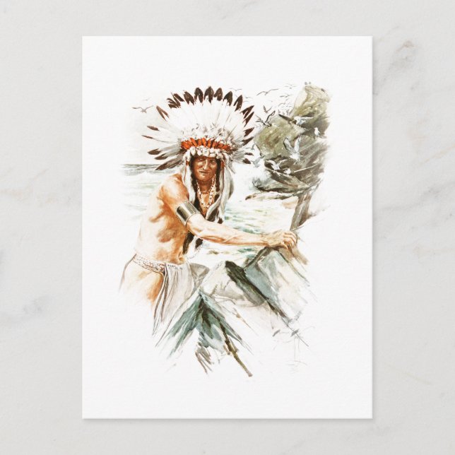 Harrison Fisher Song Hiawatha Indian head dress 2 Postcard (Front)