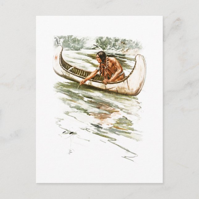 Harrison Fisher Song of Hiawatha Red Indian Canoe Postcard (Front)