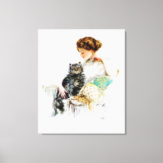 Harrison Fisher: Woman with Cat Canvas Print (Front)