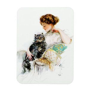 Harrison Fisher: Woman with Cat Magnet