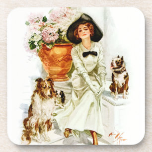 Harrison Fisher: Woman with three Dogs Coaster