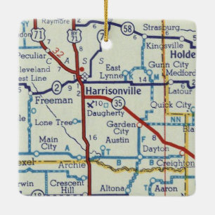 Harrisonville MO Vintage Map Ceramic Ornament