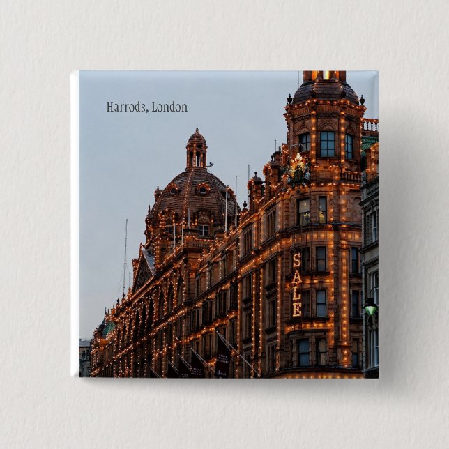Harrods, London Night Lights 2 Inch Square Button (Front)