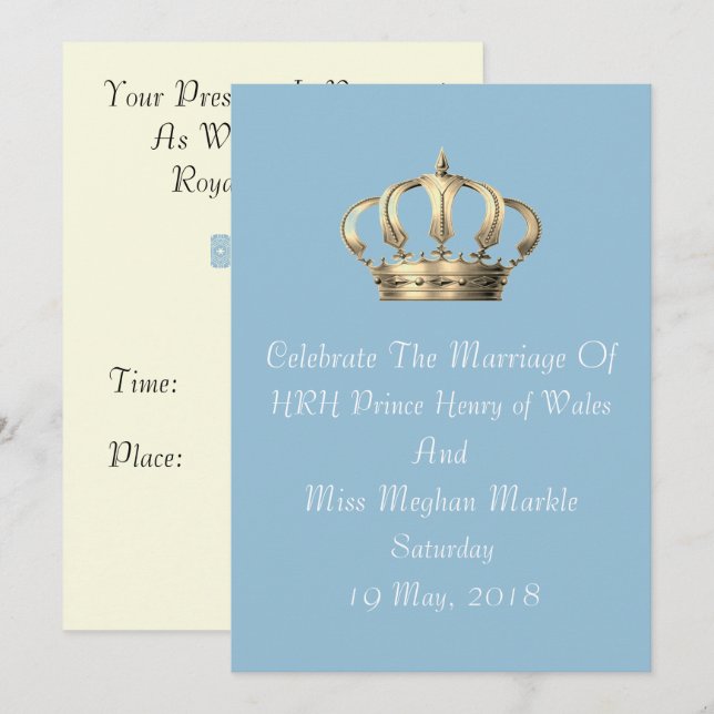 Harry and Meghan Royal Crown Custom Invitation (Front/Back)