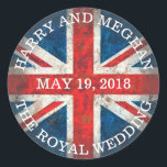 Harry and Meghan Royal Wedding Classic Round Sticker<br><div class="desc">In honour of the royal wedding of Prince Harry and Meghan Markle,  these stickers read "Harry and Meghan,  The Royal Wedding,  May 19,  2018".  Background is a British Union Jack Flag.2018".</div>