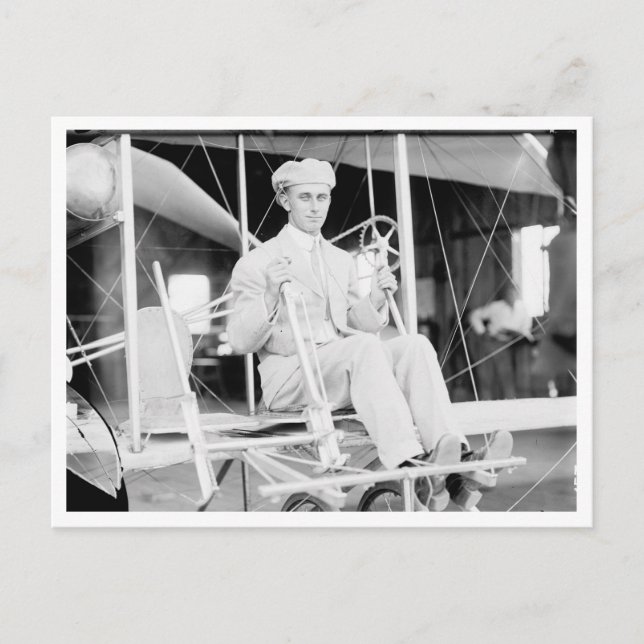 Harry Atwood pilot in Wright Brothers Airplane Postcard (Front)