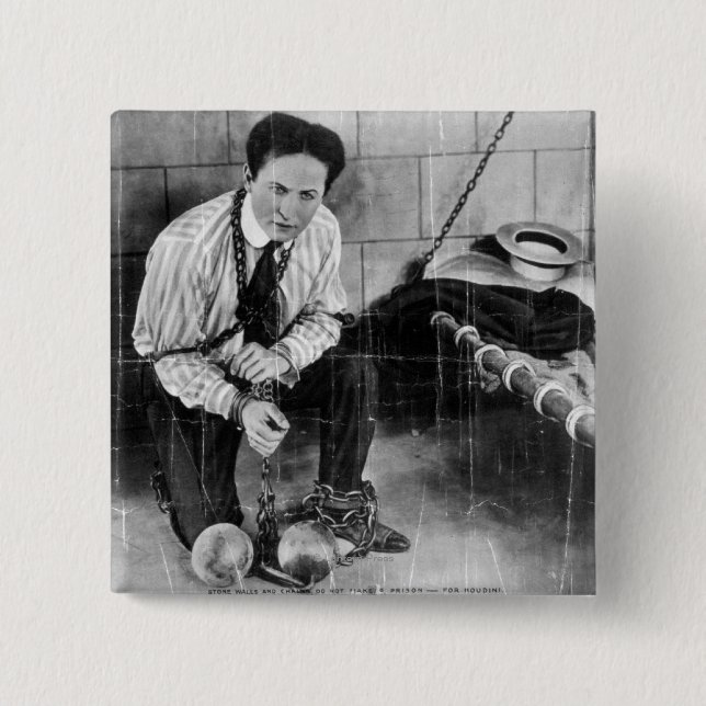 Harry Houdini About to Escape from Prison 2 Inch Square Button (Front)