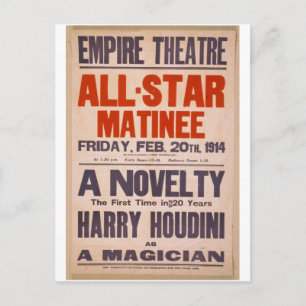 Harry Houdini, as 'A Magician' Retro Theatre Postcard