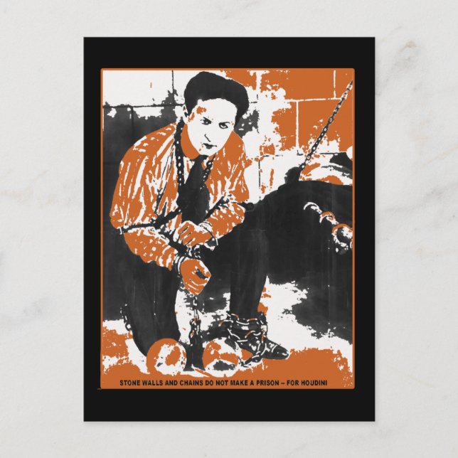 HARRY HOUDINI Black and Orange Art Illustration Postcard (Front)