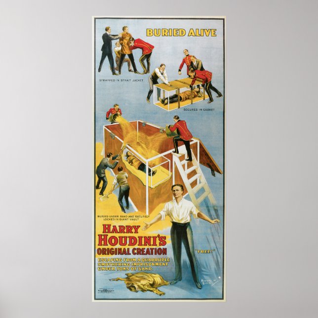 Harry Houdini, Buried Alive Vintage Poster, 1914 Poster (Front)