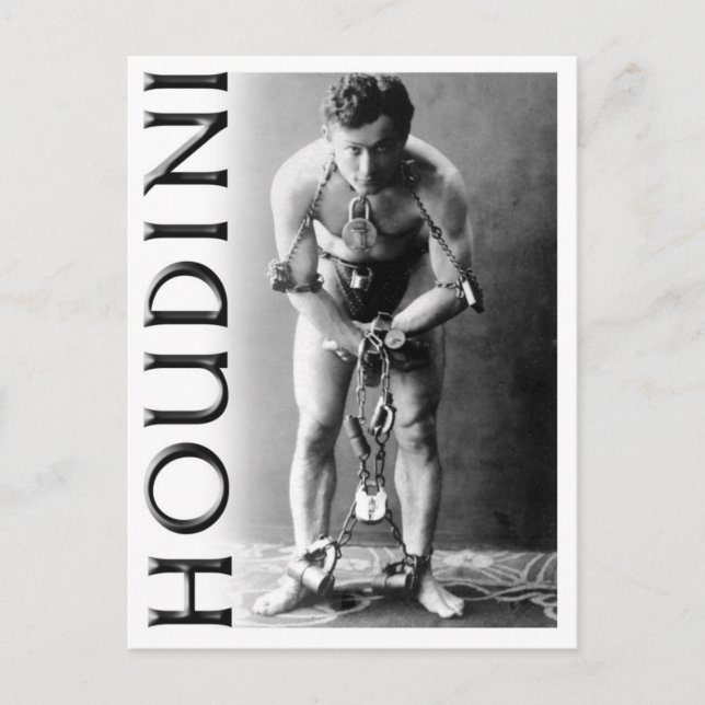 Harry Houdini in Chains Postcard (Front)