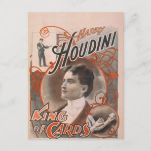 Harry Houdini, 'King of Cards' Vintage Theatre Postcard