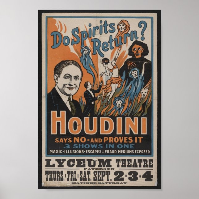 Harry Houdini Vintage Magicien Poster (Devant)