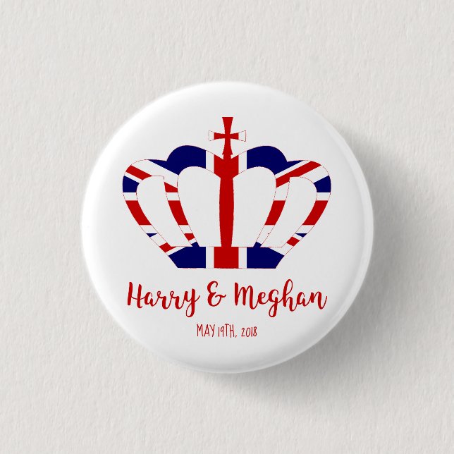 Harry & Meghan Crown | Royal Wedding Celebration 1 Inch Round Button (Front)