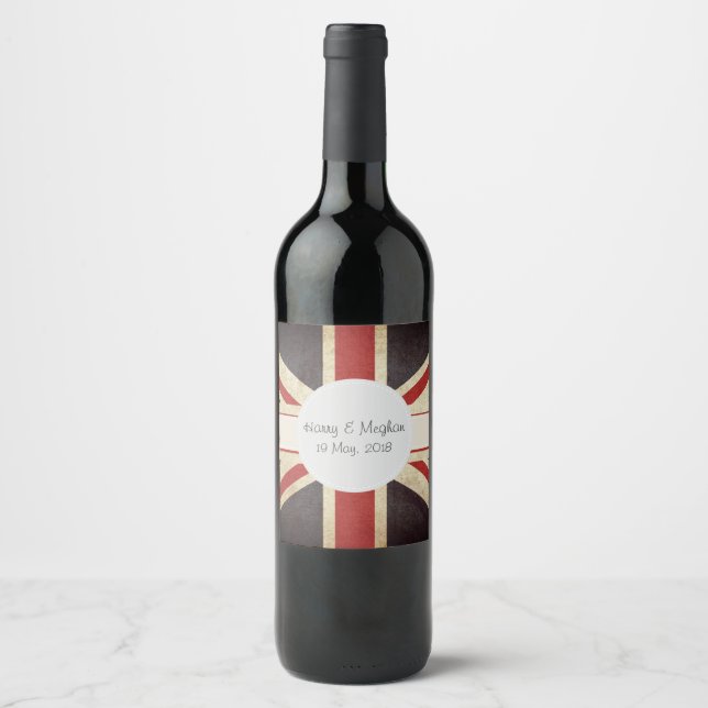 Harry & Meghan Union Jack Wine Label (Front)