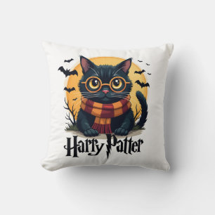 Harry Pawter Witch Black Cat Halloween Funny Movie Throw Pillow