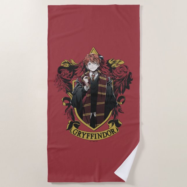 HARRY POTTER™ | Anime Ron Weasley House Crest Beach Towel (Front)