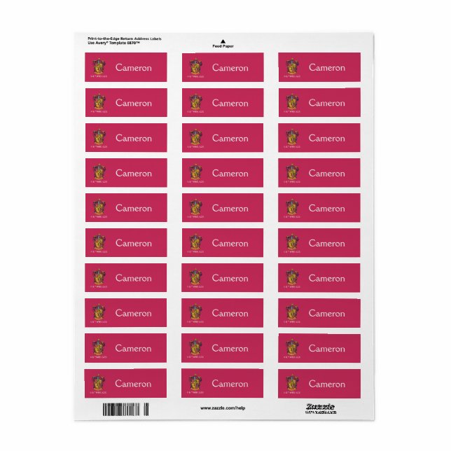 Harry Potter | Blason de Gryffindor Or et Rouge (Feuille entière)