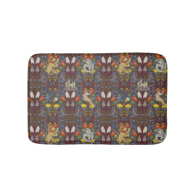 HARRY POTTER™ | Burgundy Watercolor Icon Pattern Bath Mat (Front)