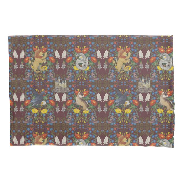 HARRY POTTER™ | Burgundy Watercolor Icon Pattern Pillowcase (Front)