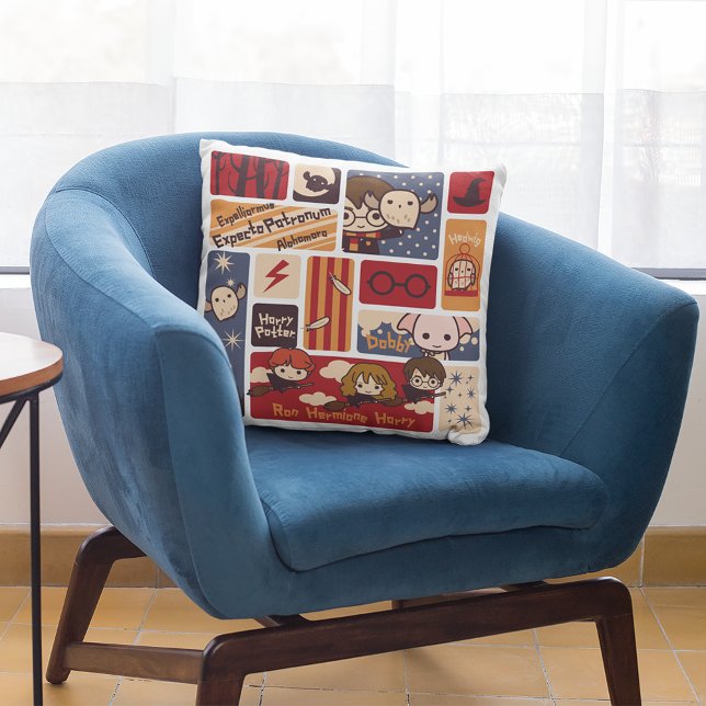 Harry Potter Cartoon Scenes Pattern Throw Pillow (Creator Uploaded)