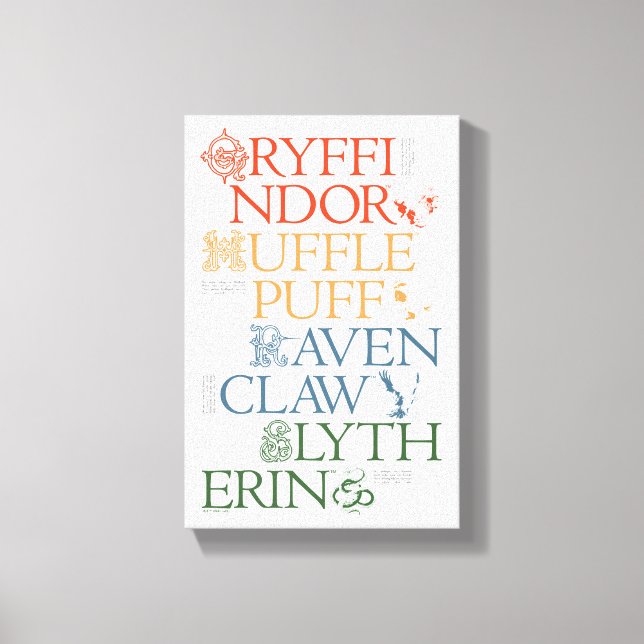 HARRY POTTER™ | Delicate Sketch HOGWARTS™ Houses Canvas Print (Front)