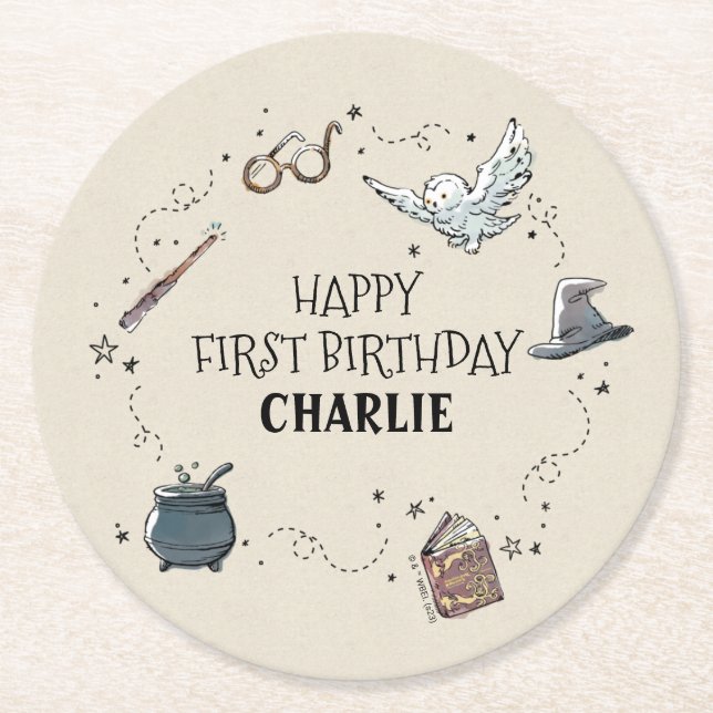 Harry Potter First Birthday Round Paper Coaster (Front)
