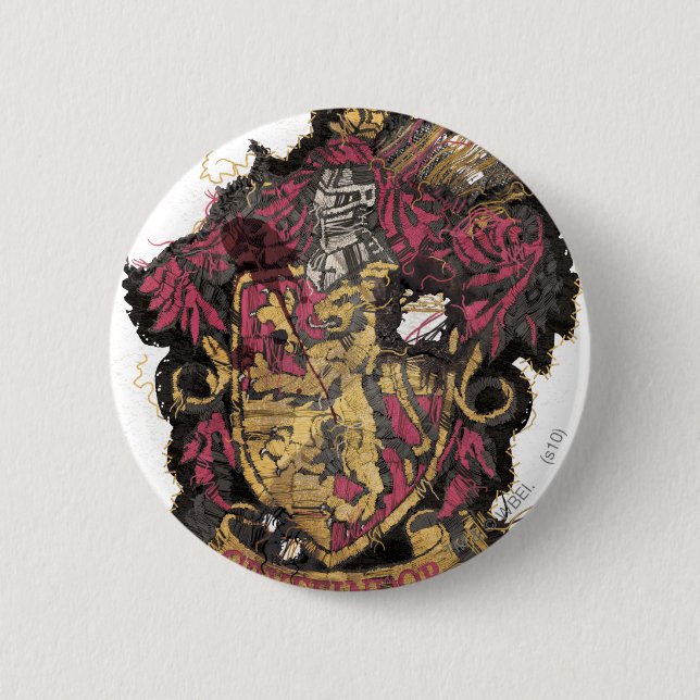 Harry Potter | Gryffindor Crest - Destroyed 2 Inch Round Button (Front)