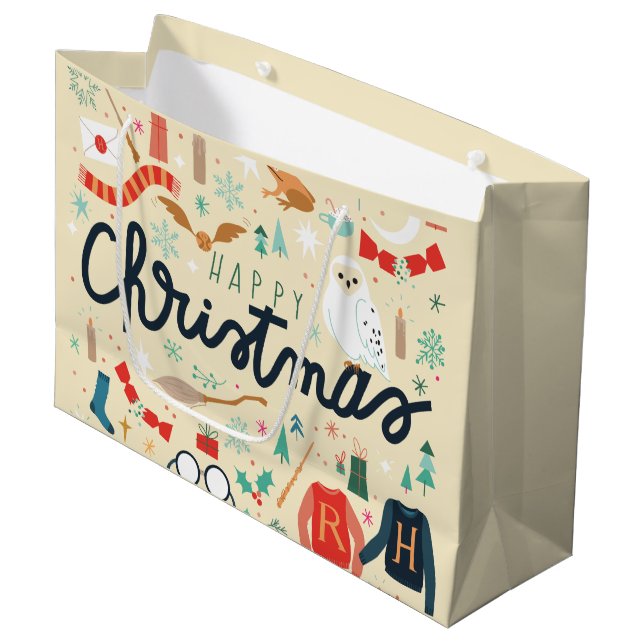Harry Potter | Happy Christmas With Festive Icons Large Gift Bag (Front Angled)