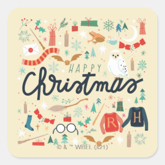 Harry Potter | Happy Christmas With Festive Icons Square Sticker