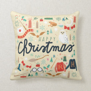 Harry Potter   Happy Christmas With Festive Icons Throw Pillow