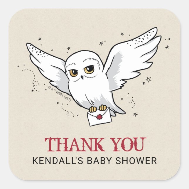 Harry Potter | Hedwig Baby Shower Thank You Square Sticker (Front)