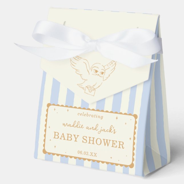 Harry Potter Hedwig Blue Stripe Baby Shower Favor Box (Front)