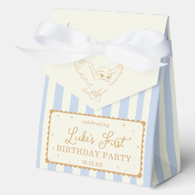 Harry Potter Hedwig Blue Stripe Baby Shower Favor Box (Front)