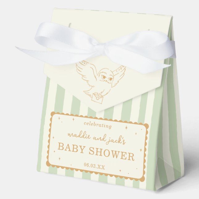 Harry Potter Hedwig Green Stripe Baby Shower Favor Box (Front)