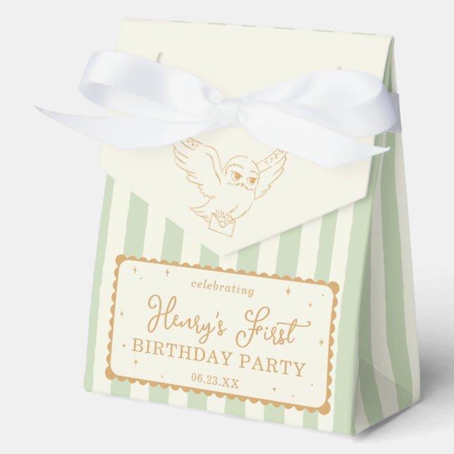 Harry Potter Hedwig Green Stripe Baby Shower Favor Box (Front)