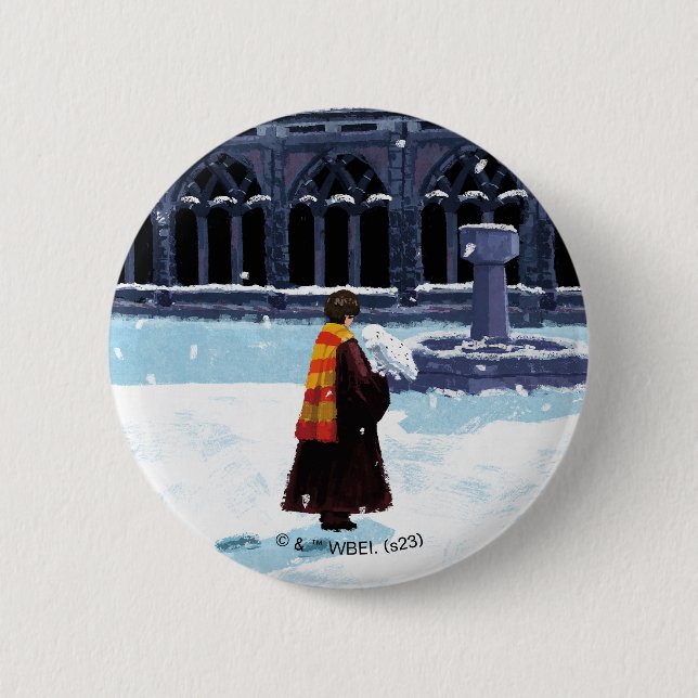 HARRY POTTER™ & Hedwig in HOGWARTS™ Courtyard 2 Inch Round Button (Front)