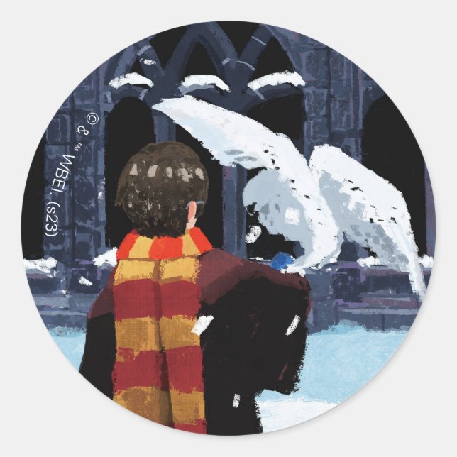 HARRY POTTER™ & Hedwig in the Snow Classic Round Sticker (Front)