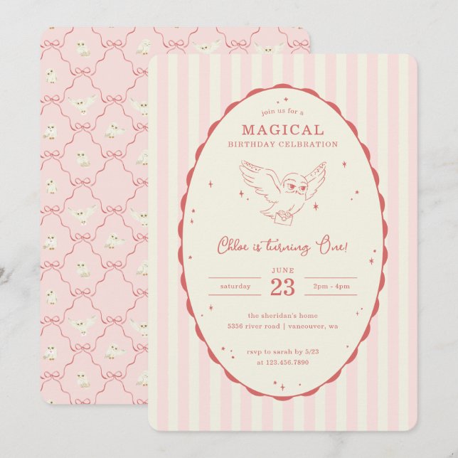 Harry Potter Hedwig Pink Magical Birthday Invitation (Front/Back)