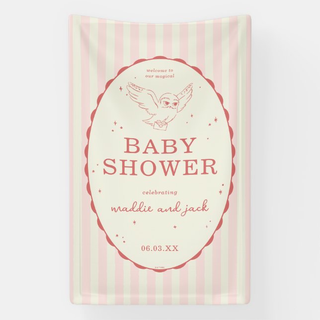 Harry Potter Hedwig Pink Stripe Baby Shower Banner (Vertical)