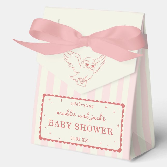 Harry Potter Hedwig Pink Stripe Baby Shower Favor Box (Front)
