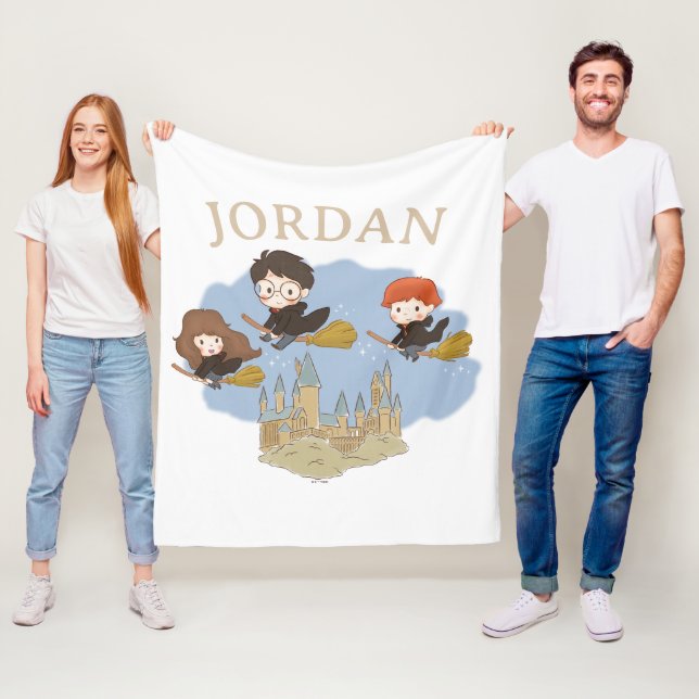 HARRY POTTER™, Hermione, & Ron Fly Over HOGWARTS™ Fleece Blanket (In Situ)