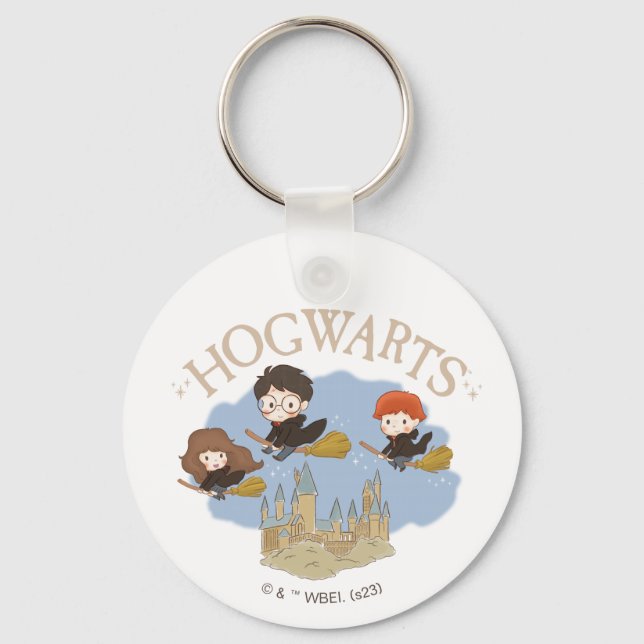 HARRY POTTER™, Hermione, & Ron Fly Over HOGWARTS™ Keychain (Front)