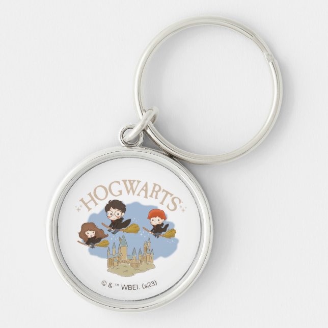 HARRY POTTER™, Hermione, & Ron Fly Over HOGWARTS™ Keychain (Front)