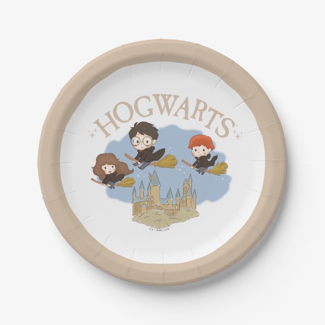 HARRY POTTER™, Hermione, & Ron Fly Over HOGWARTS™ Paper Plate (Front)