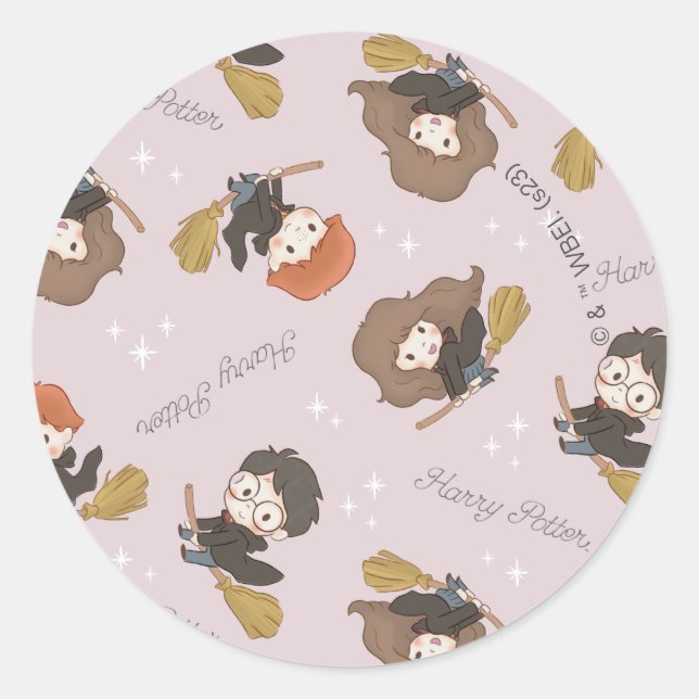HARRY POTTER™, Hermione, & Ron Flying Pattern Classic Round Sticker (Front)