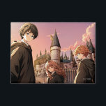 HARRY POTTER™ Hermione & Ron HOGWARTS™ Anime Scene<br><div class="desc">Step into the wizarding world with this stunning illustration featuring Harry Potter™, Hermione Granger, and Ron Weasley standing before the majestic towers of Hogwarts™ at sunset. Bathed in warm golden light and soft twilight hues, the trio stands ready for whatever magical adventure awaits. With wands in hand and Hogwarts rising...</div>